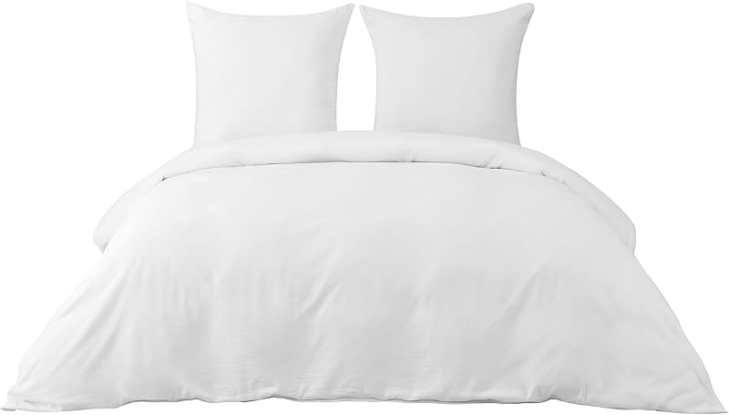 Housse de Couette 135x200 cm Blanc avec 2 Taies d'oreiller 50 x 75