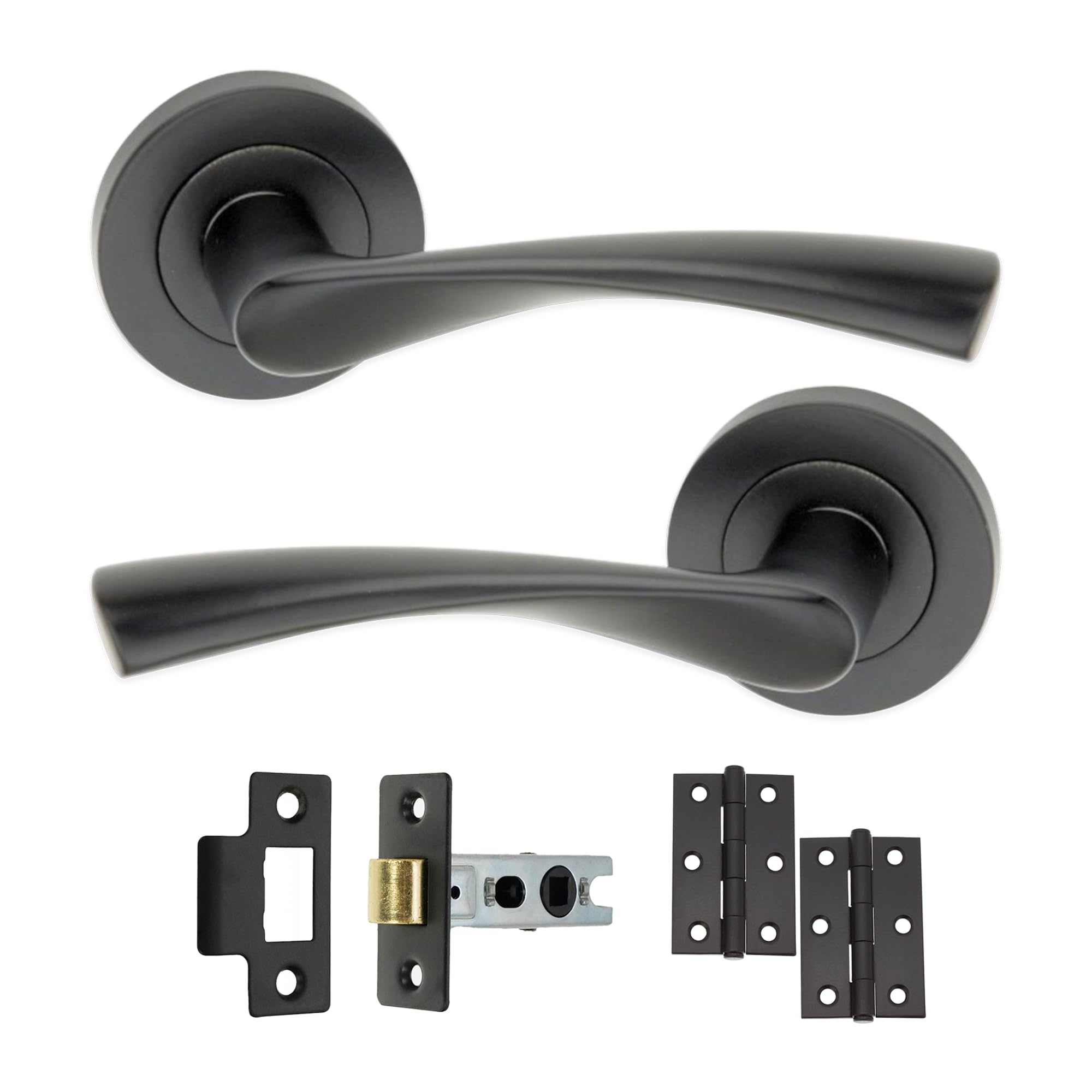 Matt Black Twist Lever on Rose Handle Set- Latch & Hinges Pack - Internal Door Handle - Infinity Decor®
