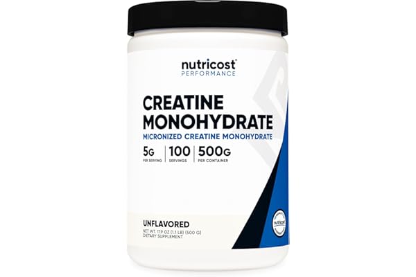 Nutricost Creatine Monohydrate Micronized Powder 500G, 5000mg Per Serv (5g) - Micronized Creatine Monohydrate, 100 Servings, 17.637 Ounes