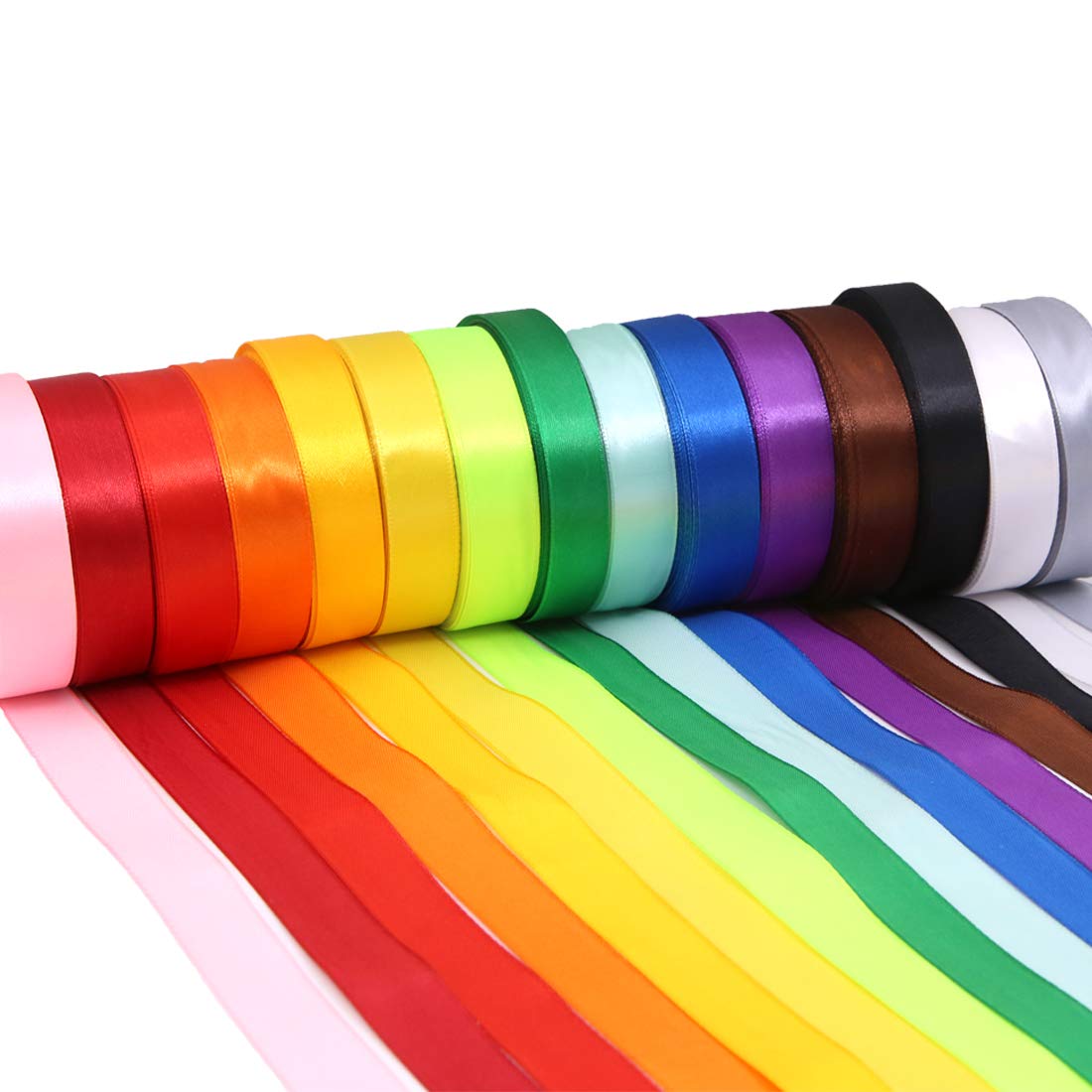 15 Rolls Different Colors Satin Ribbons 360 Yards 0.7 inches Wide Satin Ribbon Embellish Ribbon for Bows Crafts Gifts Package Party Wedding Christmas Decoration