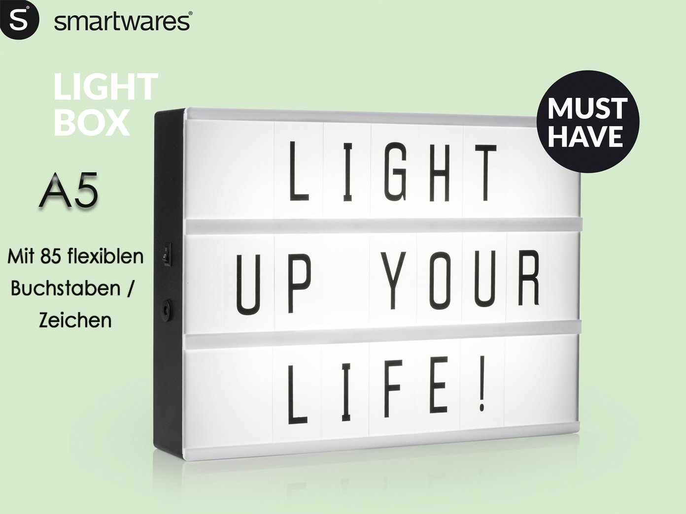 Smartwares IOL-002-BW Lightbox – A5 – LED – Incl. 85 characters, white