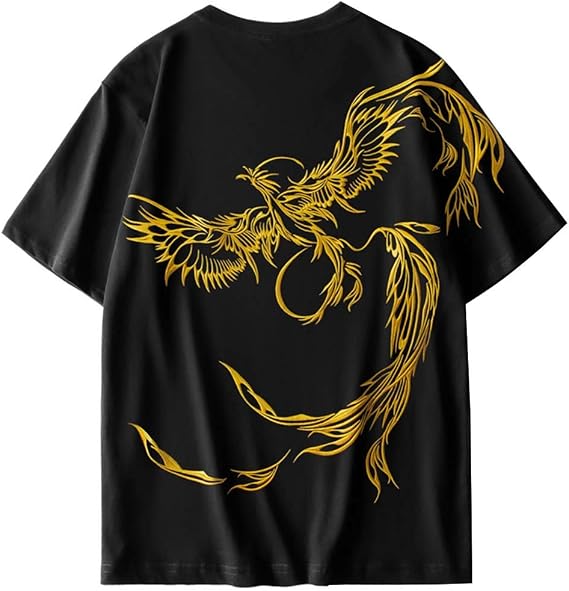 Amazon Kudaco Tシャツ 刺繍 和柄 メンズ 鳳凰 不死鳥 火の鳥 半袖 ゆったりオシャレ 通気 カジュアル カッコいい トップス カットソー 夏服 Tシャツ カットソー 通販