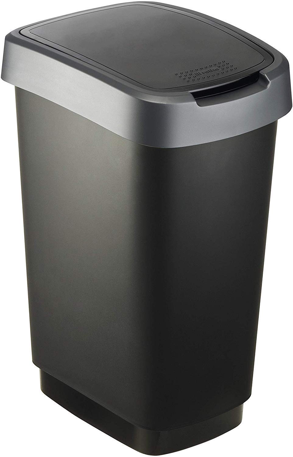 Rotho Twist Waste Bin with Lid, Plastic (PP), 25 Litres, Black/Silver, (33.3 x 25.2 x 47.6 cm), One Size