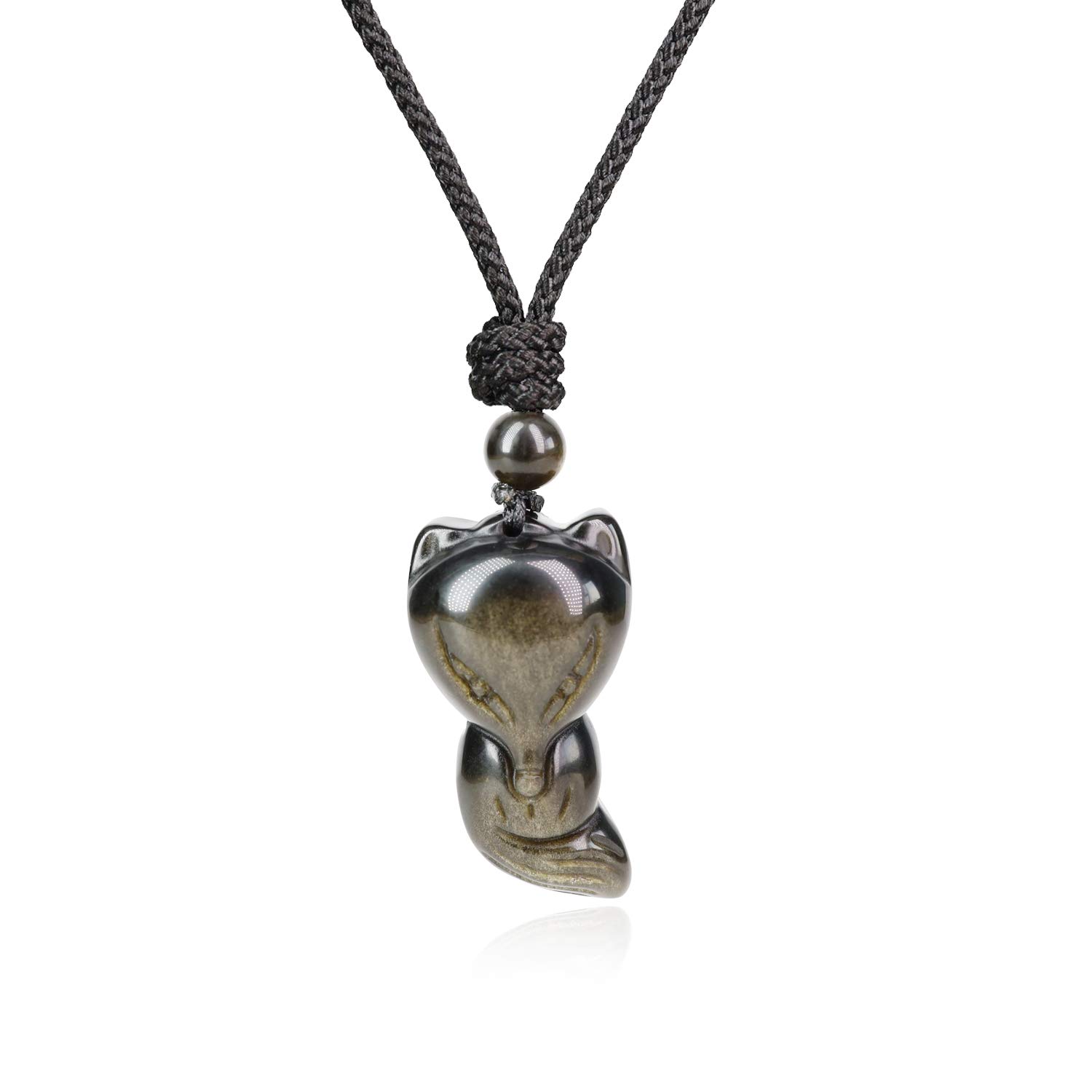 COAI Fox Golden Obsidian Stone Pendant Necklace for Women