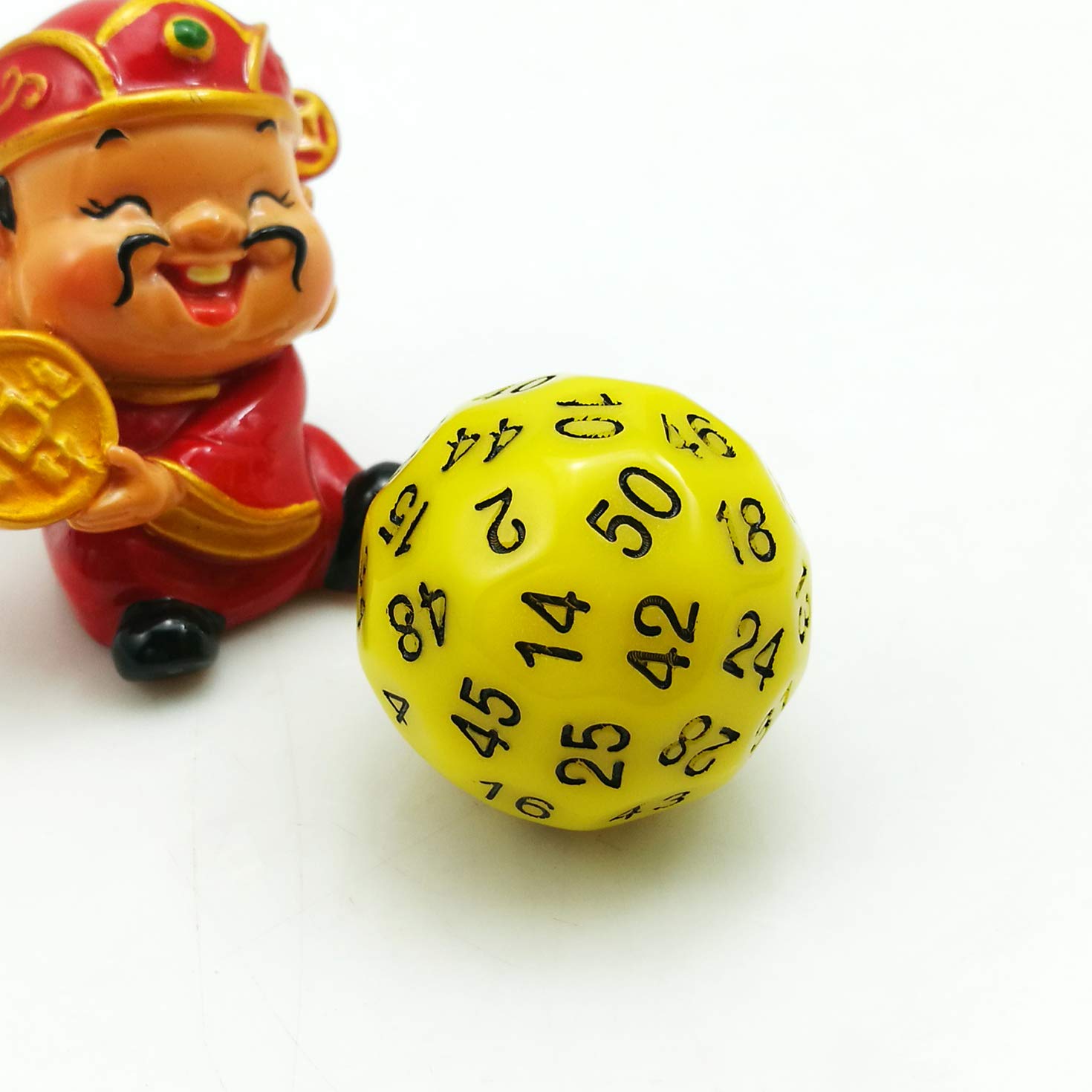 Bescon Fifty-Sided Die, 50 Sided Cube, 50 Sides Dice, 50-Sided D50 30mm Large Gaming Dice - Yellow Opaque Color with Black Numbers