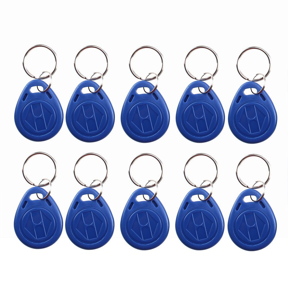 HFeng 125KHz T5577/EM4305 Writable RFID Keychains NFC Token tags Proximity ID Access Control Key Fob Card for Security Entry System Blue Color (10)