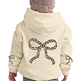 Bobeutou Girl's Leopard Bow Graphic Hoodies Cute Hooded Sweatshirts Kids Preppy Hoodie Long Sleeve Pullover Tops 3-12Y