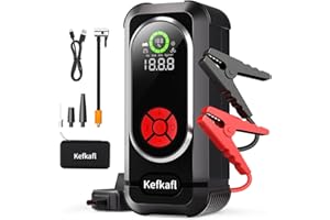 KEFKAFL Jump Starter with Air Compressor, 4000A Car Battery Jump Starter (10.0 Gas/10.0L Diesel), 150 PSI 12V Car Battery Jump Box with Tire Inflator, Jumper Cables, LED Light, LED Display