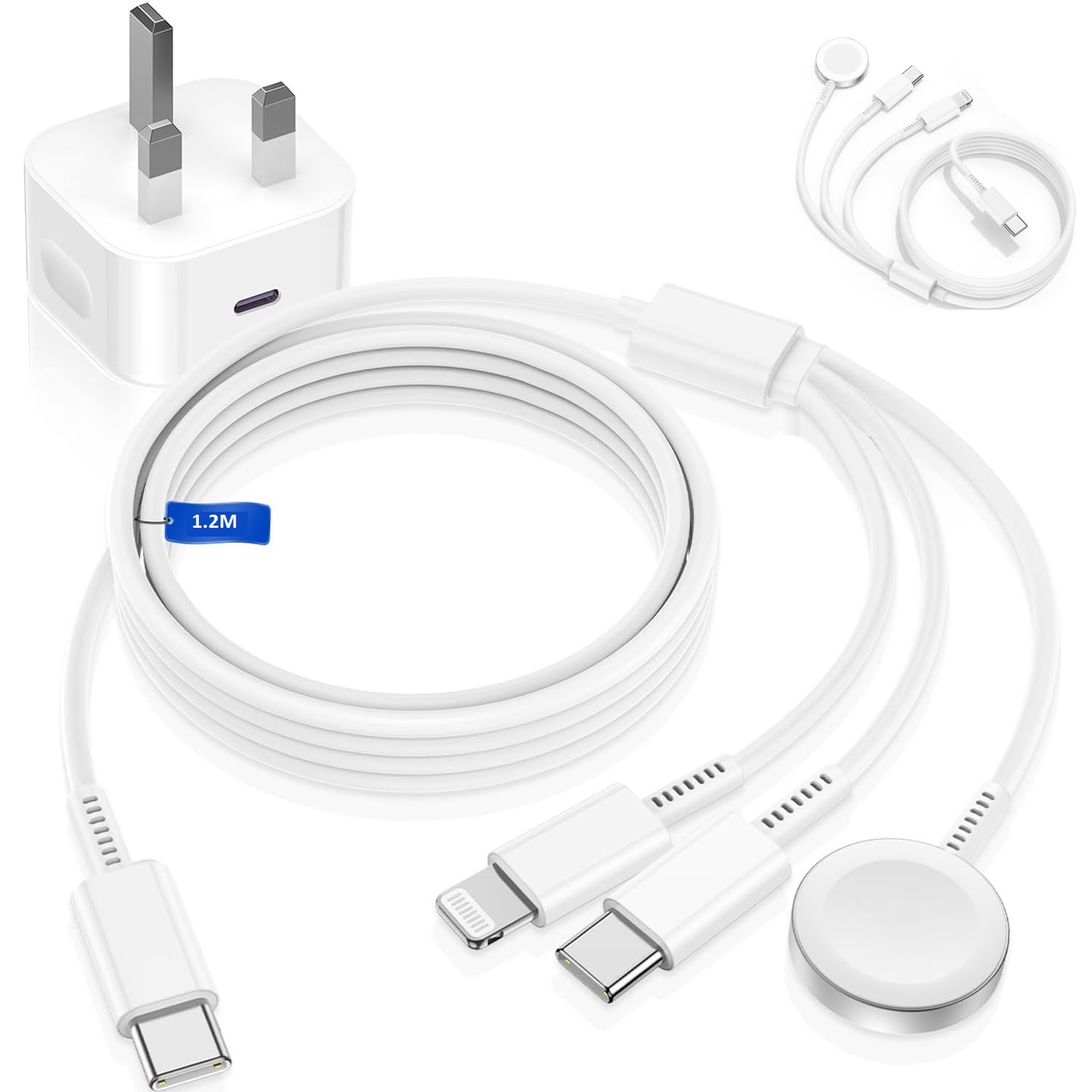 3 in 1 Charger Cable for Apple Watch charger and iPhone, 20W USB C Plug with Fast Type C and Lightning Lead for iWatch charger Series 10/9/8/7/6/SE/5/Ultra,for iPhone 16 Pro Max/15 Plus/14 Pro/13/12