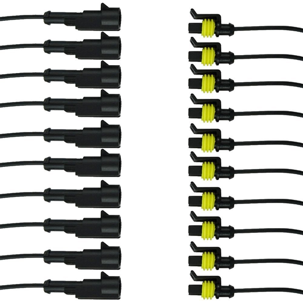 E Support™ 10Pcs 1 Pin Way Car Auto Waterproof Electrical Connector Plug Socket Kit with Wire AWG Gauge Marine