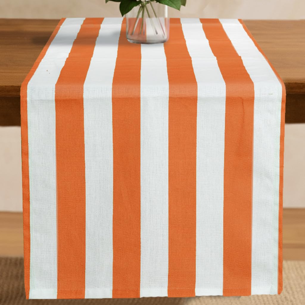 Photo 1 of **NEEDS TO BE CLEANED**Folkulture Table Runner | Striped Fall Table Runner for Home Decor - 72 Inches Long | 100% Cotton Thanksgiving Decor | Cottage Core Rustic Earthy Decor for Table | Burnt Orange & White | Wash Friendly
