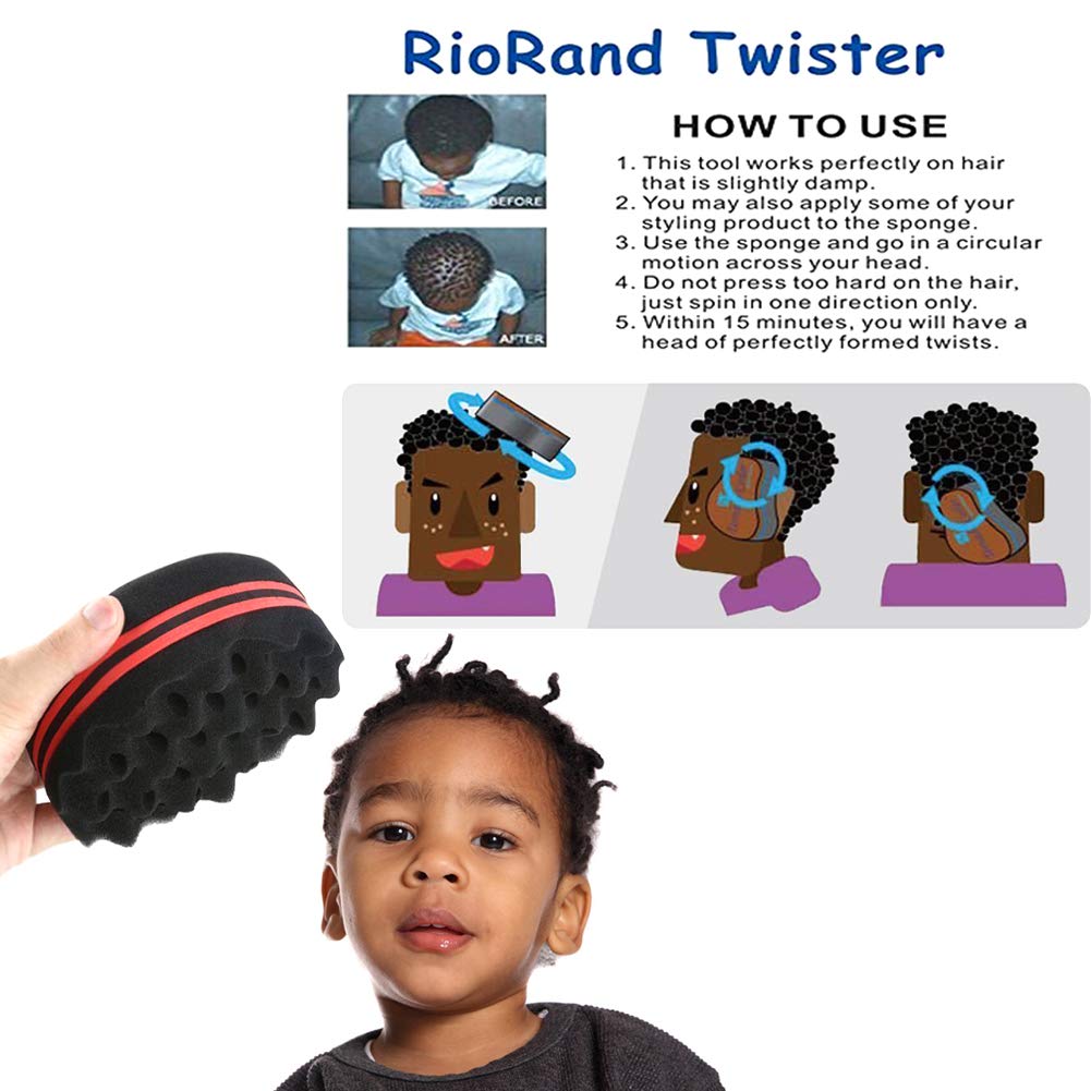 RioRand Magic Barber Sponge Hair Twist Brush for Afros,Men,Women,Wave Tornado Coils Dreadlocks Hair Styling Small Holes(2pcs)