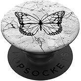 Black Butterfly White PopSockets Adhesive PopGrip