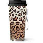 syuwdsnm 18 oz(530ml) Leopard Print Stainless Vacuum Steel Insulated Coffee Travel Mug Cup Water Bottle Tumbler with Straw,Leopard Decor/Accessories for Women