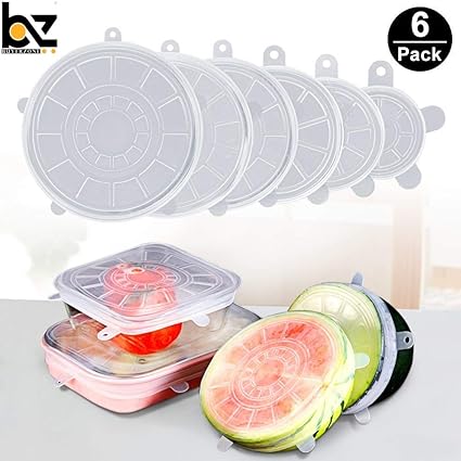 BUYERZONE WITH BZ LOGO Microwave Safe Silicone Stretch Lids Flexible Covers, Medium, Multi-coloured-Set of 6