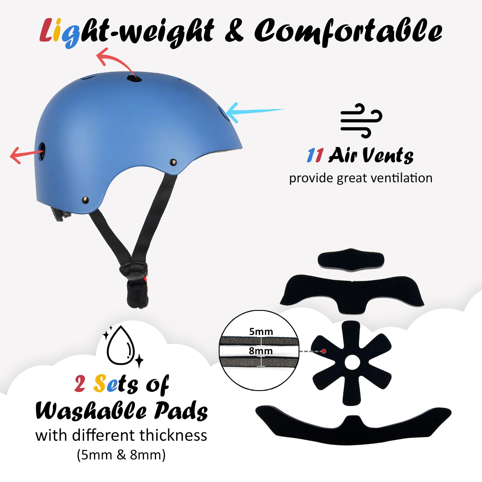 Kids Bike Helmet, Adjustable and Multi-Sport, from Toddler to Youth, 3 Sizes
