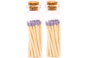 River Birch Lavender Tip Decorative Matches | 40+ Small Premium Wooden Safety Matches | 2 Bottles of 20+ Matches Each with Striker on Bottom | Home Decor