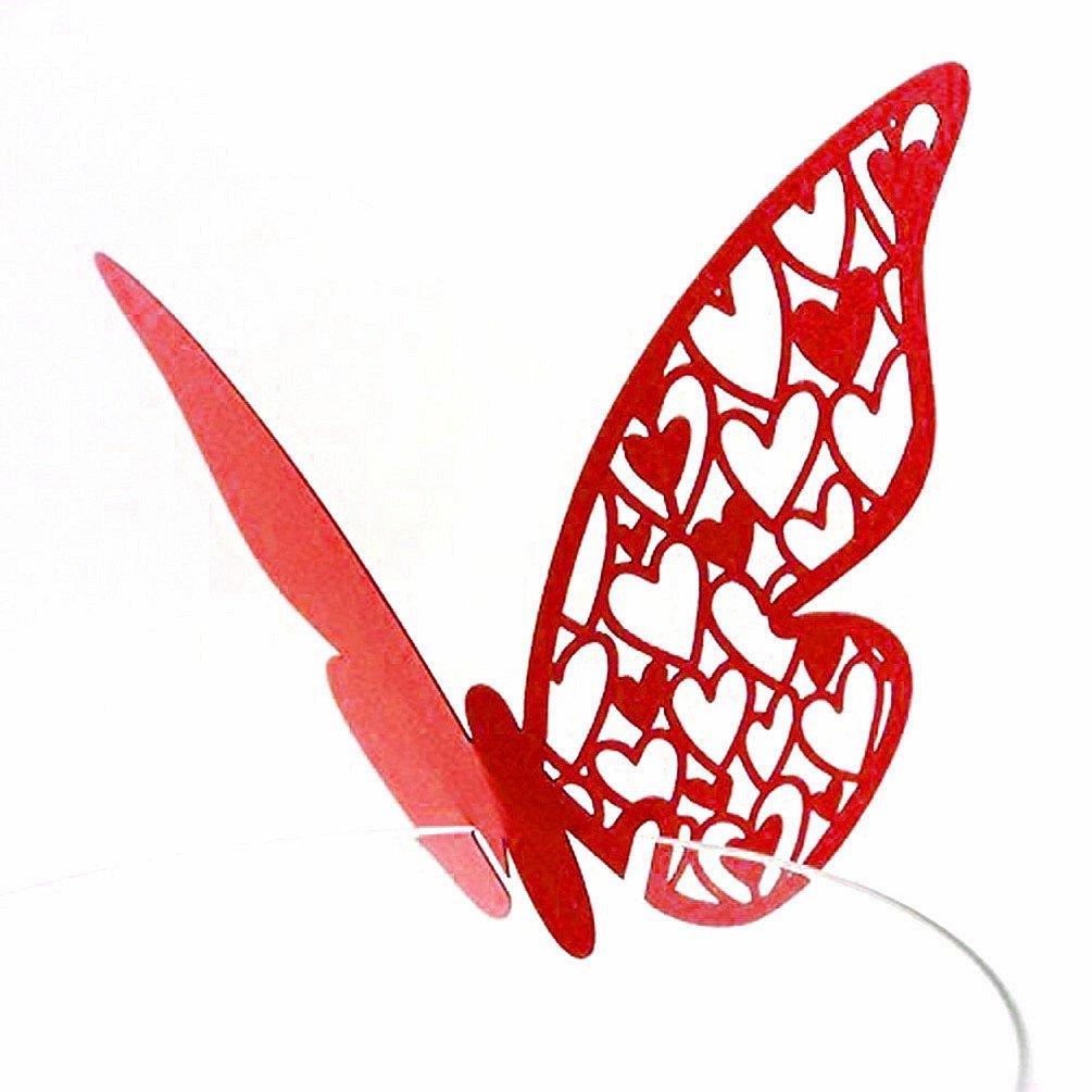 50pcs Table Mark Wine Glass Butterfly Name Place Cards Decoration Wedding Party Favor (Red)
