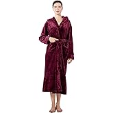 Dowesrobe Womens Fleece Hooded Fluffy Bathrobe Plush Long soft cozy Winner Warm fuzzy Spa Robe with deep pockets