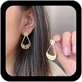 Erimberate Bohemian Fan Shaped Earrings Gold Hollow Teardrop Earrings Hammered Coin Moon Dangle Earrings Textured Raised Fan Stud Shape Earrings Jewelry for Women Gifts