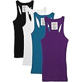 Zenana Outfitters 4 Pack Womens Basic Ribbed Racerback Tank Top Black/White/Teal/Purple L