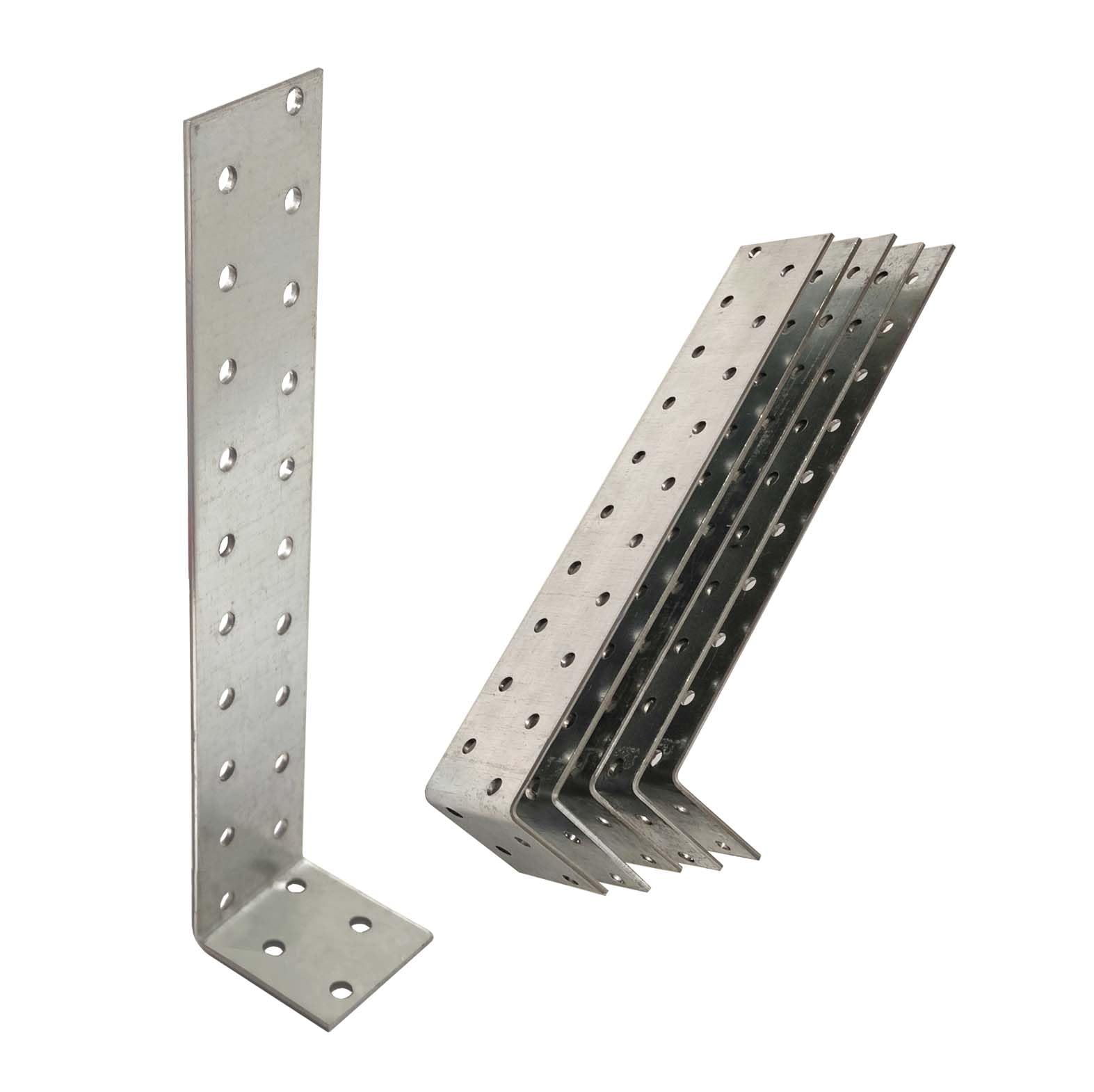 OMIDEAS 5 x Anchor Brackets (40 x 200 x 40) Metal Steel Tie Strap Corner L Steel Angle Timber Wood Joining Fixing Galvanised Connector