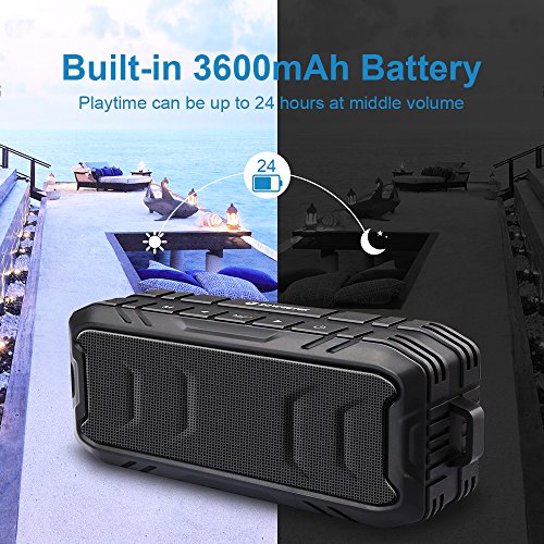 Zoweetek 20W Outdoor Waterproof Portable Wireless Bluetooth Speaker with 24-Hour Playtime, TWS Function, Loud Stereo Sound, Rich Bass, Shockproof, Dust-proof