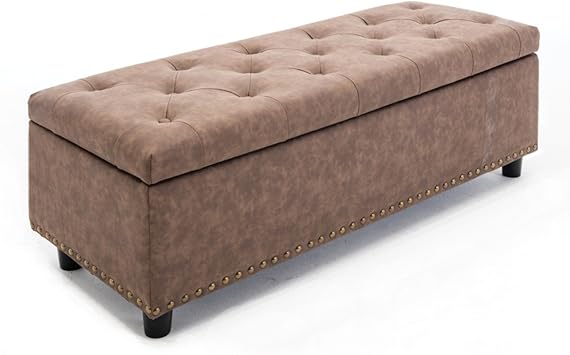 Amazon Com Belleze 48 Rectangular Faux Leather Storage Ottoman