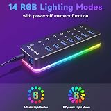 RSHTECH RGB Powered USB Hub 7-Port USB 3.0 USB-C Splitter 14 RGB Modes view 2
