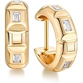 Color-D VVS1 Clarity Moissanite Tiny Hoop Earrings, Solid 925 Sterling Silver Gold/White Gold Plated Geometric Huggie Earrings, Birthday Valentine's Day Christmas Jewelry for Her/Him.