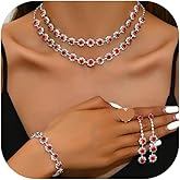 Kprusoian Rhinestone Prom Jewelry Set for Women Sparkly Crystal Necklace Earrings Bracelet Set Wedding Brides Bridesmaid Jewelry Sets Costume Accessories