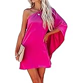 Jhsnjnr Women's Short Wedding Guest One Shoulder Dresses Formal Batwing Sleeve Club Party Cocktail Dress