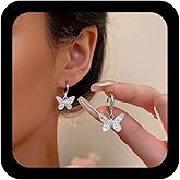 Iaceble Boho Butterfly Hoop Dangle Earring White Butterfly Hoop Earring Small Butterflys Huggie Earrings Vintage Butterflys Drop Earrings Jewelry for Women