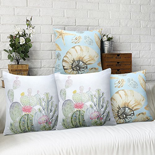 YINFUNG Decorative Throw Pillows Cases for Couch, Modern Style Cotton Square Cushion Cover 18" x 18" 45cm x 45cm, Shape- Cactus