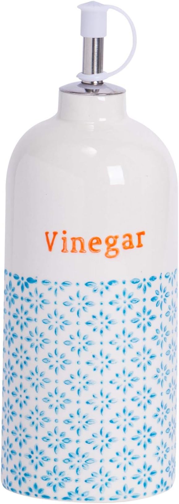 Nicola Spring Porcelain Vinegar Drizzler Pourer Dispenser Bottle, 500ml - Blue/Orange Pattern Print