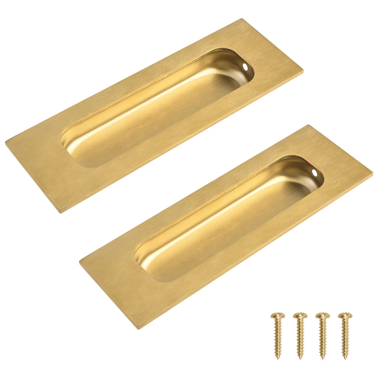 MOROBOR 2pcs Square Brushed Gold Flush Pulls Recessed Finger Pulls, 4.7 Inch Length Sliding Door Handles, Stainless Steel Cabinet Pulls for Wardrobe Drawer Pulls