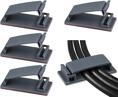 SOULWIT 50Pcs Self Adhesive Cable Management Clips Grey Organizers Wire Clips