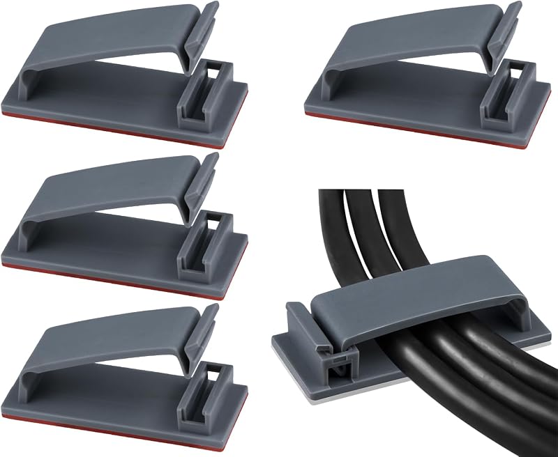 SOULWIT 50Pcs Self Adhesive Cable Management Clips Grey Organizers Wire Clips