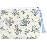 Modacarry Cotton Floral Small Organizer Bag Coin Pouch with Cute Prints Zipper for Women Girls (GREEN PURPLE)