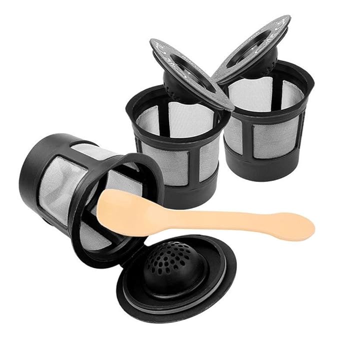 IETONE Set of 3 Reusable Coffee Filters Tea Pods K-Cups Filter for Keurig Breville K cup with a coffee spoon