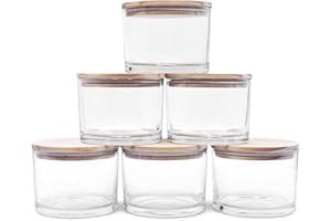 SHOWIN 18 OZ Thick Candle Jars for Making Candles 6 Pcs, Empty Jars with Wood Lids for Candle Making, Sample Container,Clear