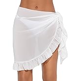 Lecieldusoir Women's Sarong Short Beach Skirt Sheer Swimsuit Wrap Skrits Ruffle Hem Bathing Suit Coverups for Swimwear