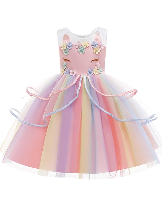 BLINGCOS Deguisement Fille, Robe Princesse Sync avec Rythme de Musique, Contrôlable par APP, Robe Lumineuse LED RGB Kit de Fête avec 6 Accessoires pour Halloween, Noël, Carnaval, 3-4 Ans