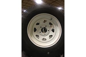 15" White Spoke Trailer Wheel with Bias ST205/75D15 Tire Mounted (5x4.5) bolt circle