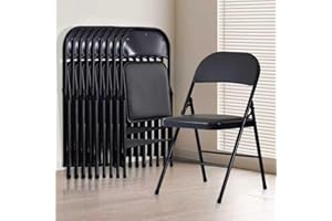 USNIPOYA 10 Pack Black Folding Chairs with Padded Cushion and Back, Foldable Outdoor Chairs with 330-LBS Capacity, Portable Heavy Duty Metal Frame Commercial Seat for Party Kitchen Dinning Events Wedding