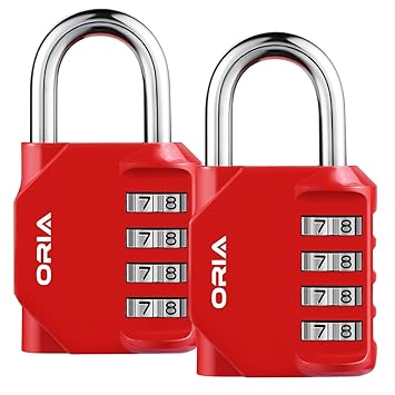 Oria 2 Pack Zahlenschloss, Kombinations Schloss 4-Stellige Vorhängeschloss für Schule, Angestellte, Der Fall, Fitness&Sport S