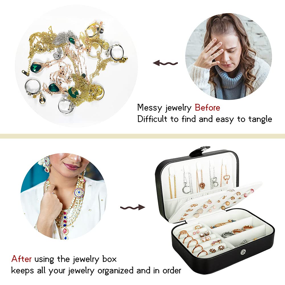 Hatori Travel Jewelry Box, PU Leather Small Jewelry Organizer for Women Girls, Portable Mini Travel Case Display Storage Holder Boxes for Stud Earrings, Rings, Necklaces, Bracelets.