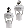 2pcs Motion Activated Light Sockets, E26/E27 Screw in Add on/Off Motion Sensor Sockets for Existing Lights, Dusk and Dawn Auto Motion Sensor Light Sockets Indoor for Porch Garage Basement
