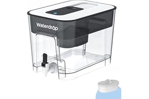 Waterdrop 40-Cup Large Water Filter Dispenser with 1 Filter, 200-Gallon Long-Life, for Home and Office, 5X Times Lifetime, Reduces Chlorine, PFOA/PFOS and More, BPA Free, Black