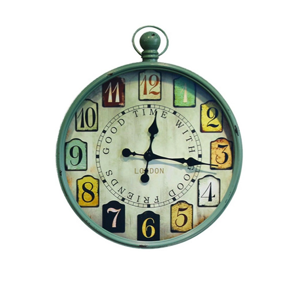 配送員設置送料無料 Yff 壁時計 アメリカのレトロノスタルジック産業風の壁時計モダンミニマルアイアンクラフトアラビア数字の装飾時計レストランカフェリビングルームベッドルームスタディ子供ルーム 緑 B07ckxm52w Boutique Ventedesite Com